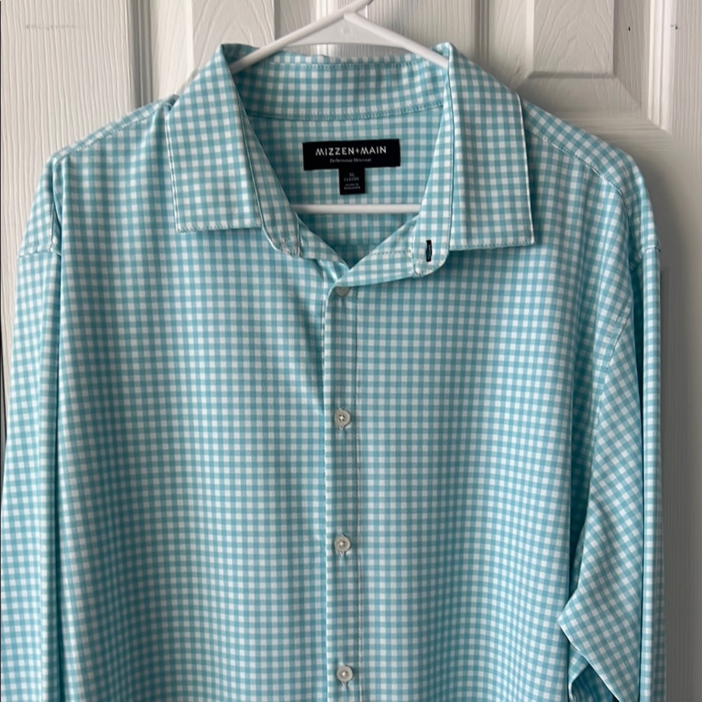 Mizzen+Main Aqua Checkered Men's Performance Classic XL Shirt